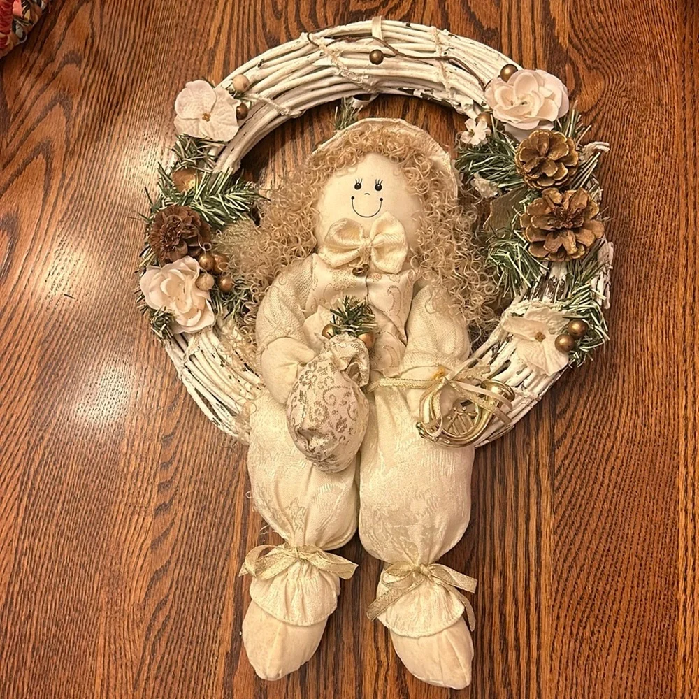 White and gold Christmas angel wreath. Christmas decoration